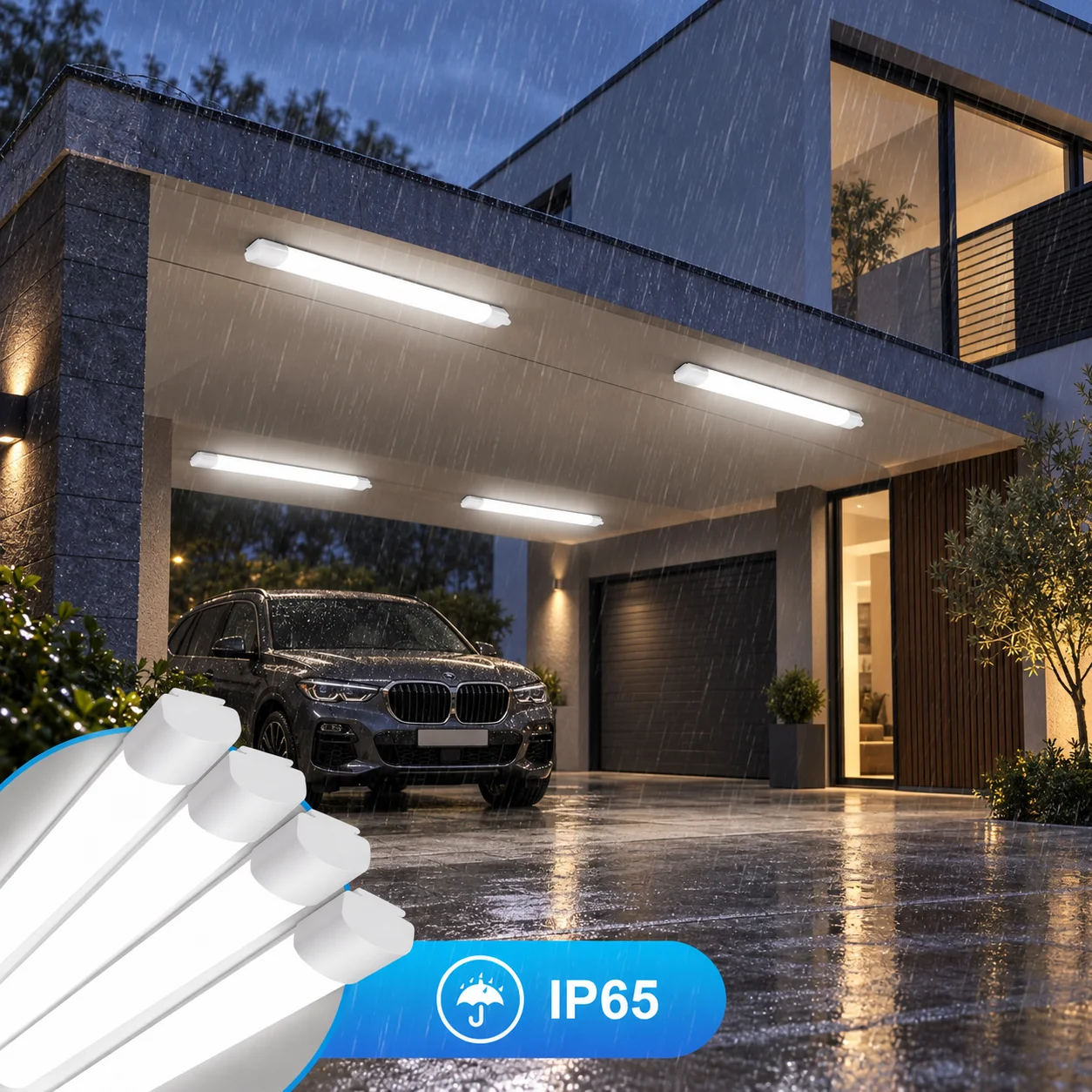 Lampada da soffitto a LED per ambienti umidi, 60 cm, 20 W, 2200 LM, IP65, impermeabile, 4000 K, ideale per garage, cantina, officina, bagno e cucina.