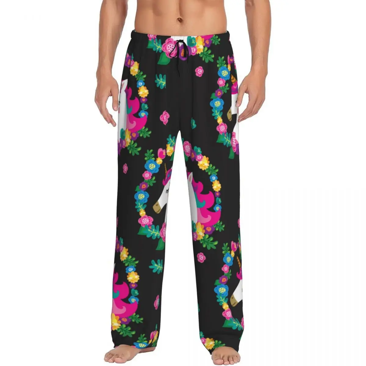 Custom Printed Men's Pajama Pants Flowers Wreath Sleepwear Sleep Lounge Bottoms with Pockets