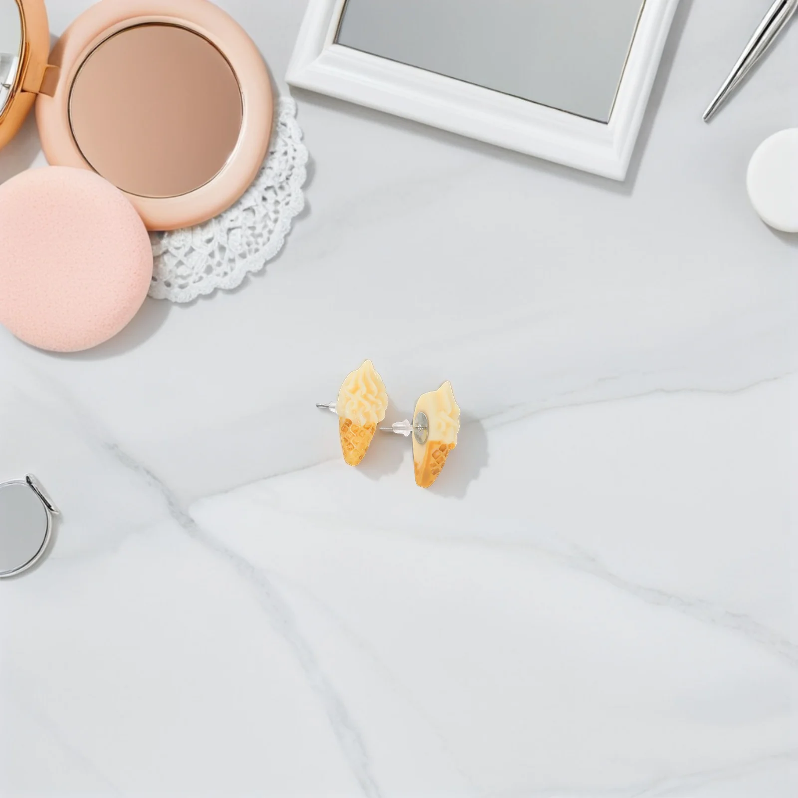 

1 Pair Ice Cream Ear Studs Cute Small Earrings For Women Girls Unique Jewelry Dainty Post Earrings Lightweight Dessert Costume