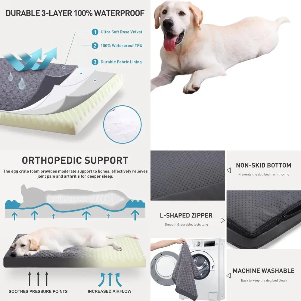 

Большая водонепроницаемая бархатная кровать для собак — мягкая, пушистая, моющаяся, противоскользящая, 53x36 серый