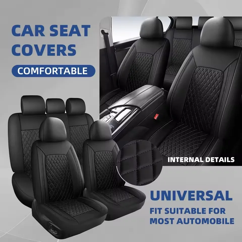 

Leather 5pcs Car Seat Cover Protector Seat Waterproof Automotive Seat Covers Full Sets Breathable Universal Fit Full Seats Cover