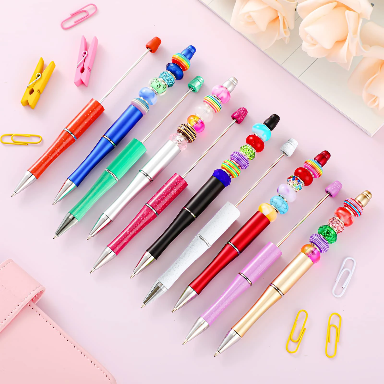 10Pcs Beaded Ballpoint Pens  Plastic Beadable Pens  Wedding Favors Birthday Party Gifts Student Stationery Pens for Writing