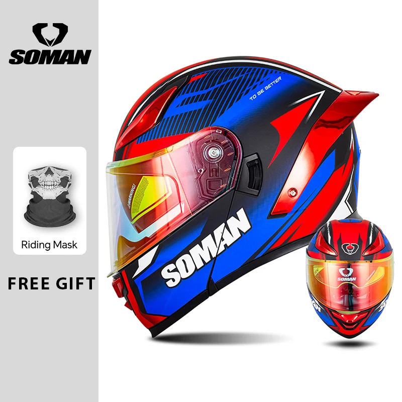 

SOMAN Flip Up Motorcycle Helmets Full Face DOT Motorbike Helmet Dual Visor Len Racing Casco Casque Moto Bluetooth Modular Helmet