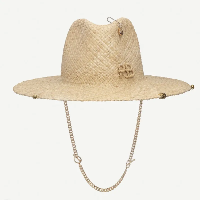 Women's RB Raffia Straw Fedora Beach Sun Protection Hat