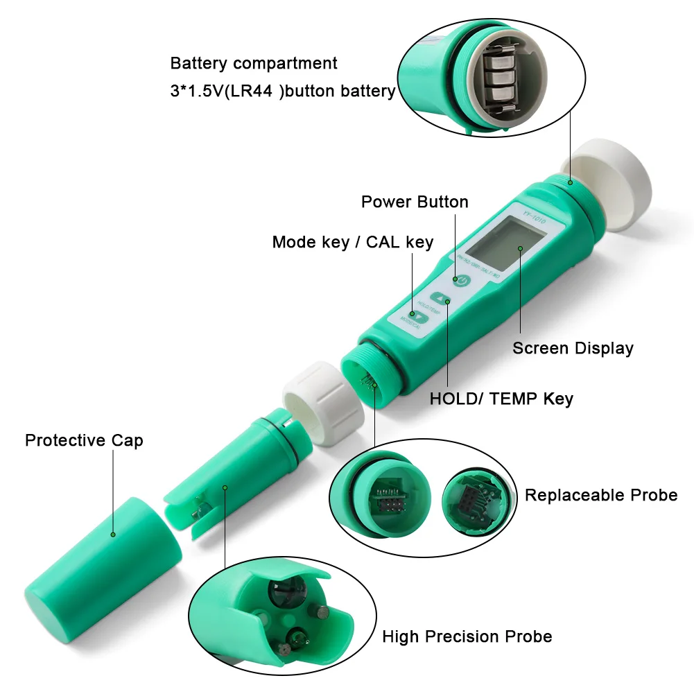 10 in 1 PH/EC/TDS/ORP/H2/SALT/Fertilità/SG/MΩ/Temp Misuratore di qualità dell'acqua Tester multifunzione digitale per acqua di zuppa di acquario spa