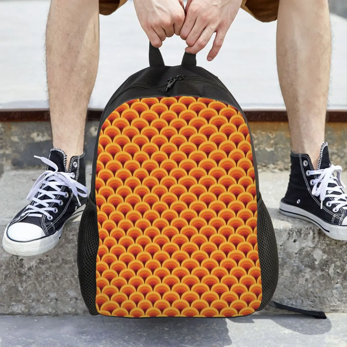 

Orange Wave Gradient Retro Backpack Daypack Large Capacity Boys Girls BookBag School Bag Shoulder Bags for Men Women