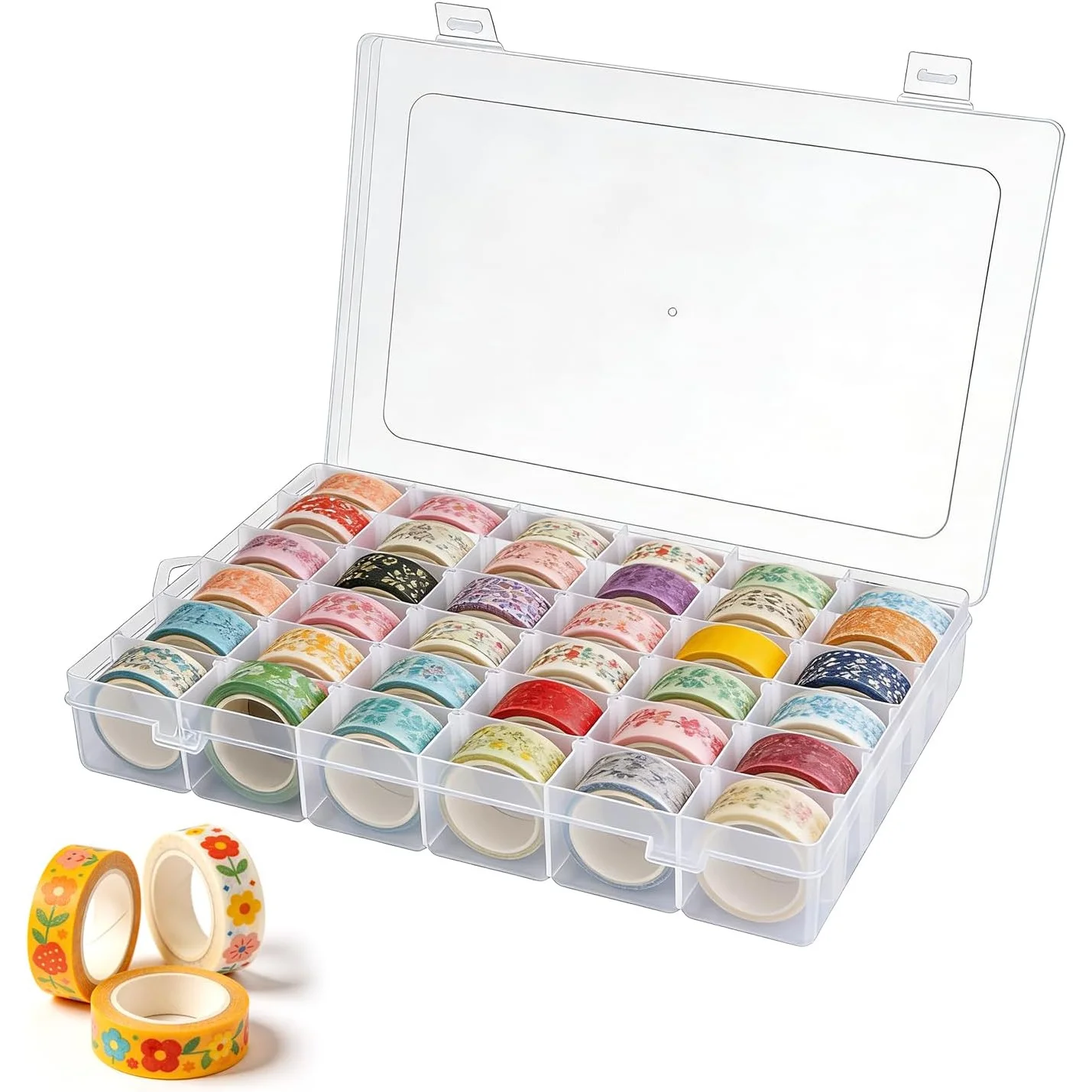 A 36-Compartment Transparent Plastic Storage Box featuring removable dividers—a portable organizer designed to meet the precise