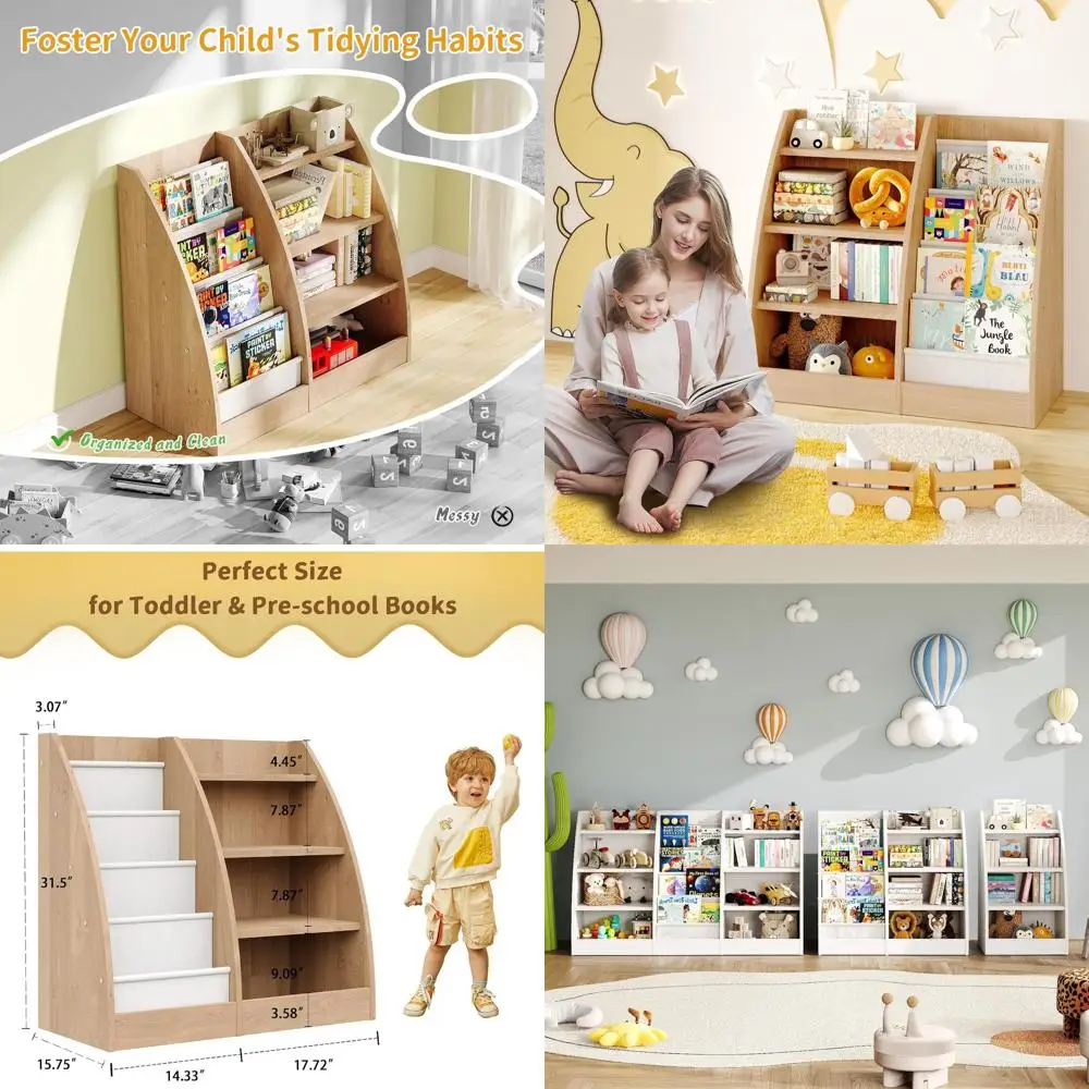 

4-ярусная деревянная книжная полка для детских комнат и игровых зон — хранение и демонстрация книг и игрушек