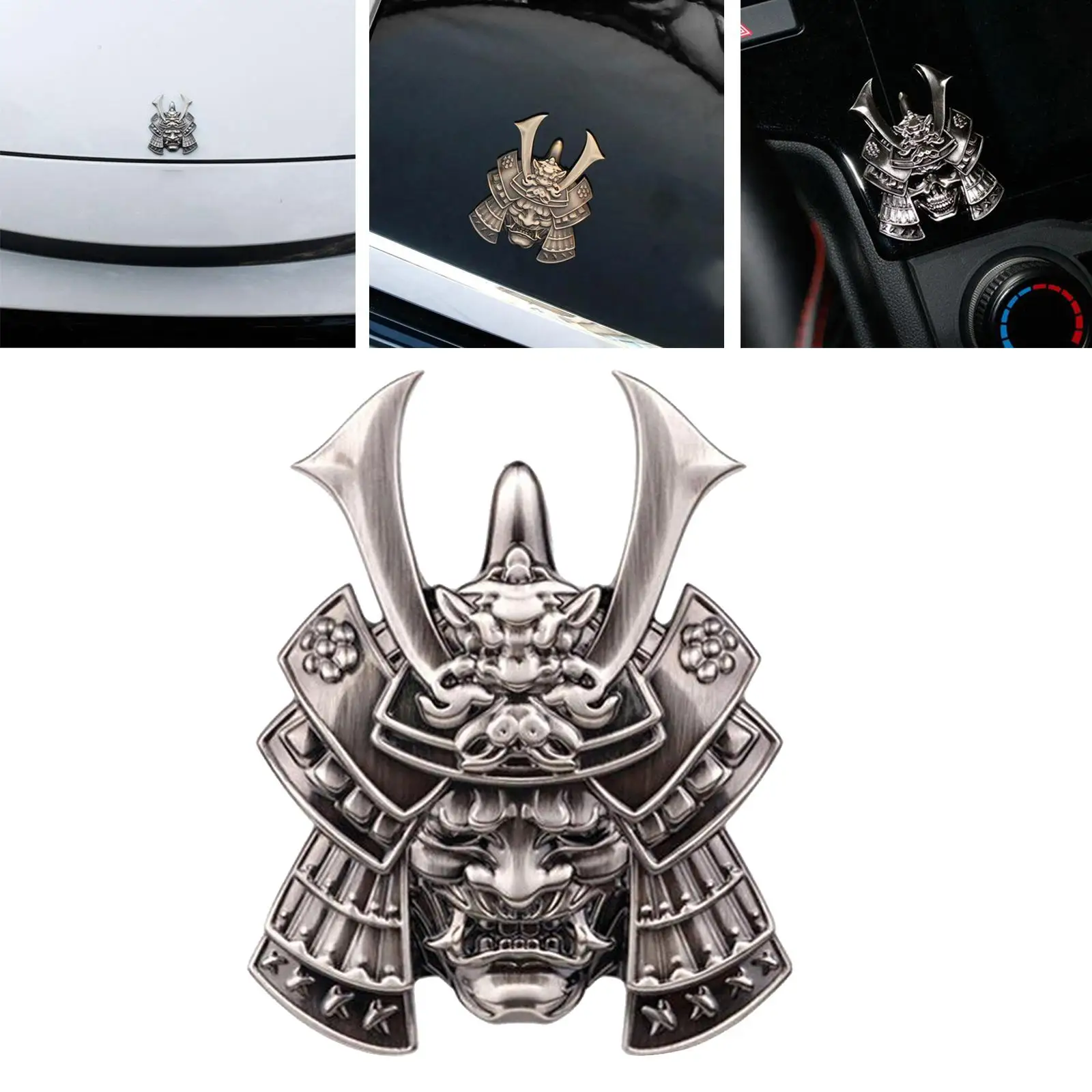 Autocollant de masque de samouraï 3D pour voiture SUV, coffre, gobelets, badge, décalcomanie, argent, 3 paquets-5 paquets