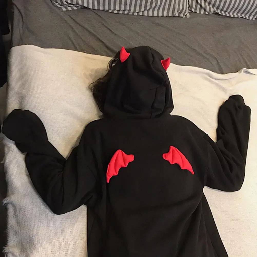 gothic clothes Harajuku Hoodies Devil Horns Sweatshirts zip up hoodie Loose Pullovers Long Sleeve Tops Streetwear