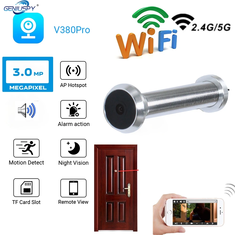 16mm 2.4G 5G Wifi Door Eye Camera Mini 3MP V380Pro Home Digital Viewer Peepholes WiFi IR Night Vision Smart Door Camera Eye