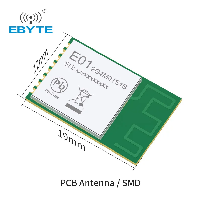 2,4 GHz RF Elektronische Komponenten IOT GFSK Wireless Module 5dBm PCB Antenne EBYTE Multi-Kanal Hohe Leistung E01-2G4M01S1B