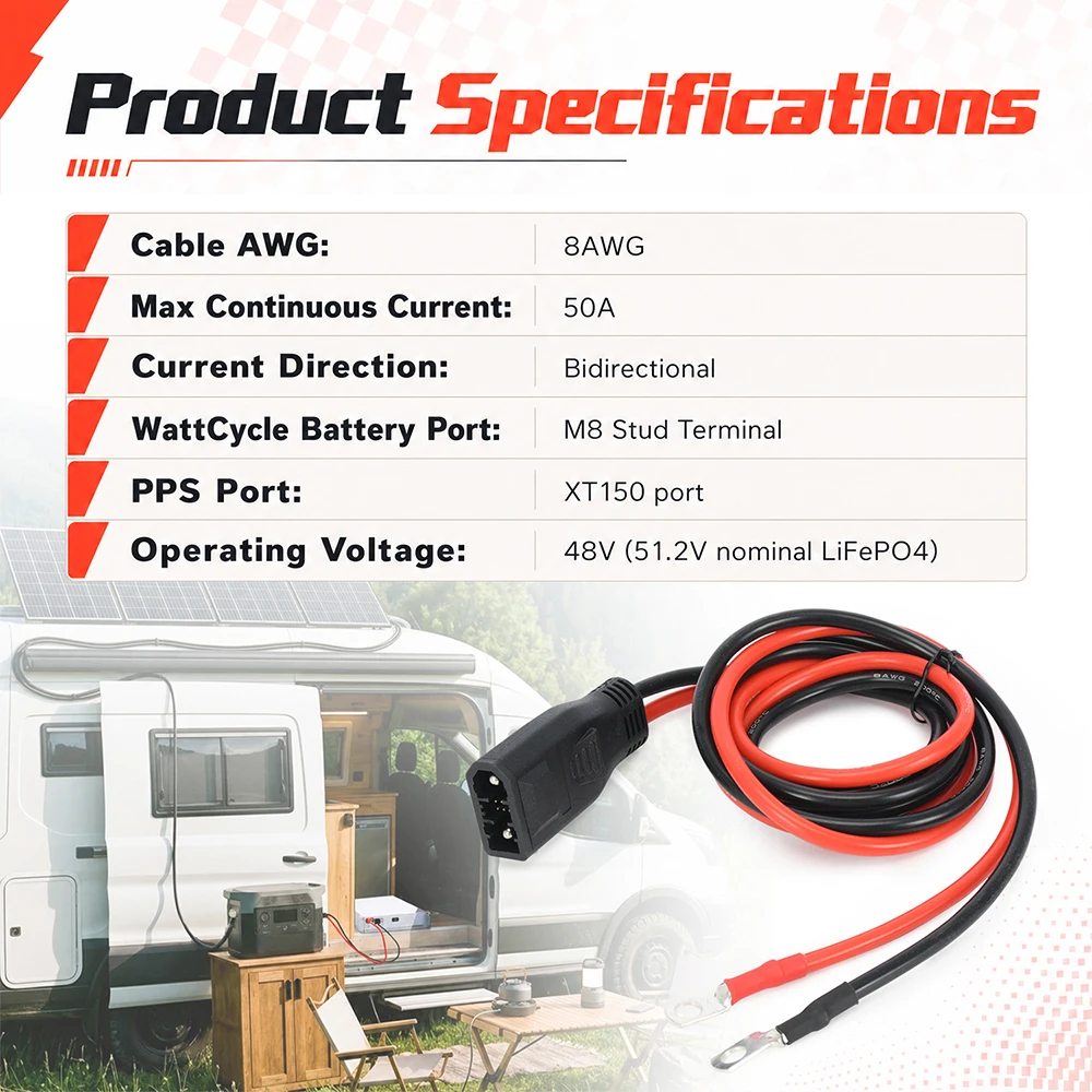  50A 8AWG bidirektionales Extra-Batteriekabel PPS-Adapter XT150 für EcoFlow Delta 2 Delta3 WAVE3 WattCycle 48V LiFePO4-Batterie ﻿ – Detail 3