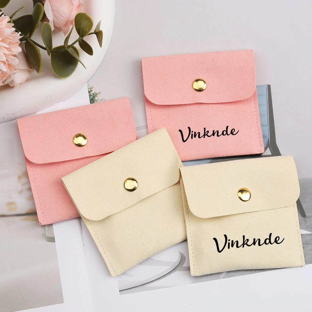 

100Pcs Fashion Microfiber Jewelry Bag Custom Logo Mini Earrings Rings Packaging Snap Pouch Wedding Travel Portable Storage Gift