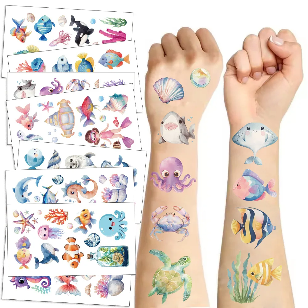 10 Sheets Sea Animals Tattoo Sticker Temporary Fake Tattoo Arm Hands Body Waterdichte Tatouages Pour Kids