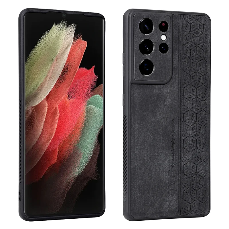 

TUP+Luxury Retro 3D Embossed Leather Back Cover For Samsung Galaxy S21 Ultra 5G 6.8 inch Bumper Coque Fall prevention Phone Case