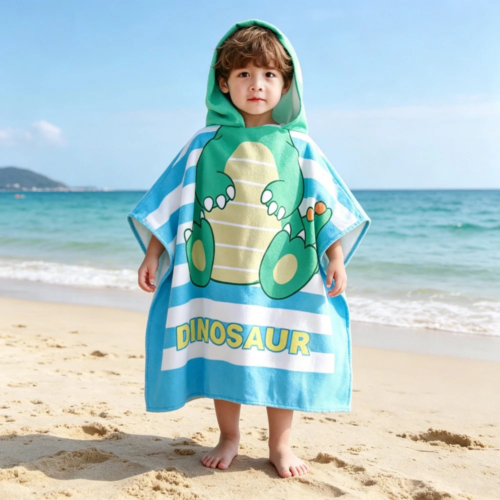 Cartoon Animal Kids Hooded Towel Ultra Soft Microfiber Bath Poncho Absorbent Beach Robe for Boys Girls, Swim Pool Changing Towel