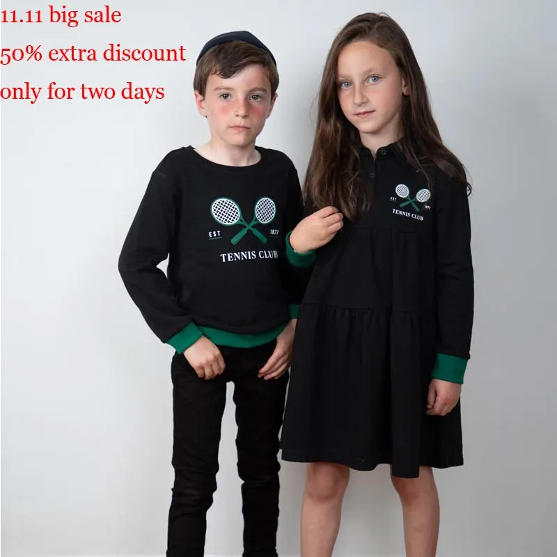 Children fall winter cotton girl dress boy girl sweatshirt tennis printed dress top & romper family matching clothes