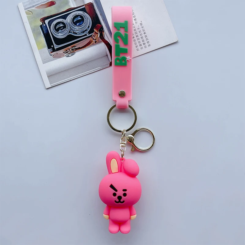 8Pcs Cartoon Bt21 Keychain Kawaii Tata Cooky Pendant Trendy Backpack Small Accessories Car Silicone Doll Girl Cute Holiday Gift