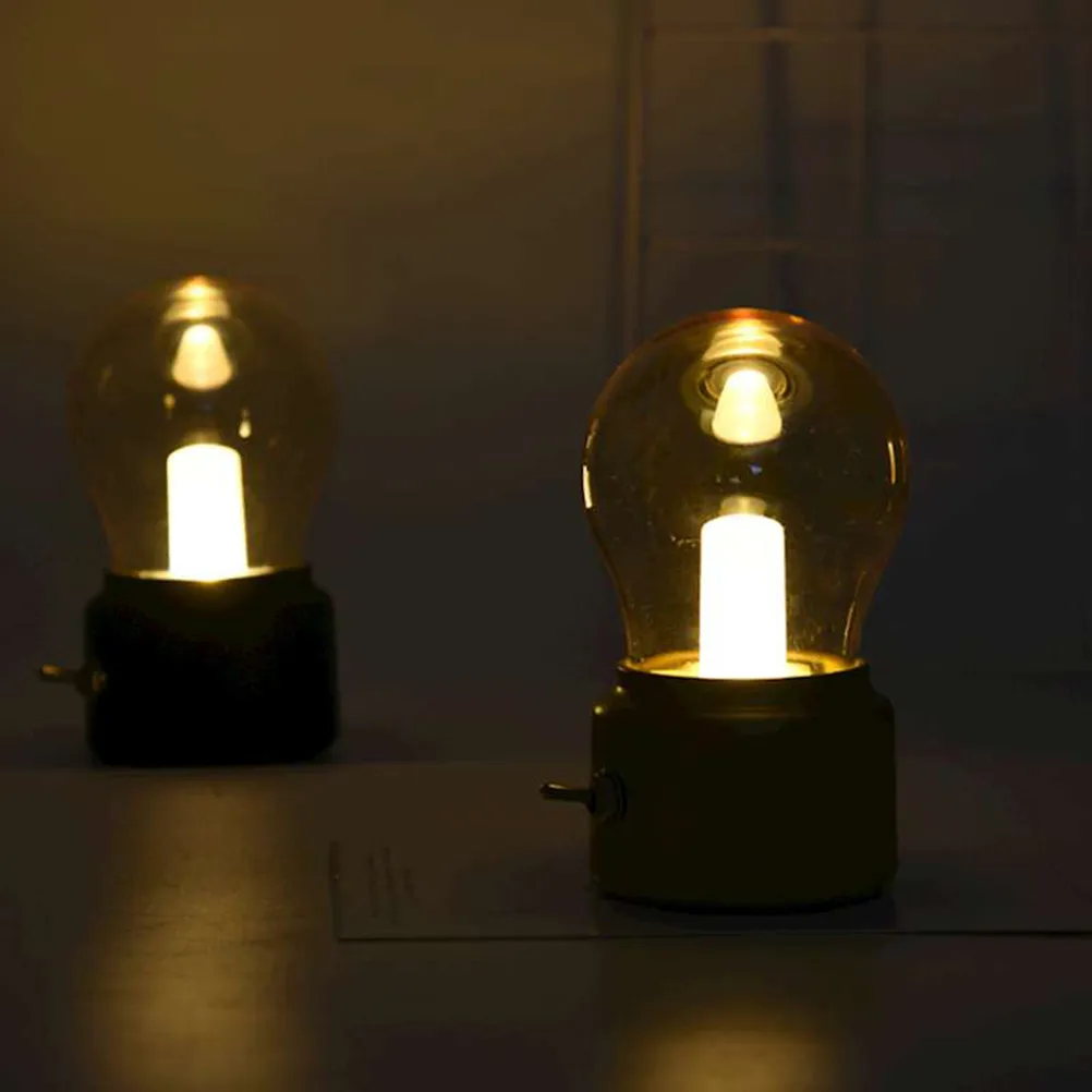 Vintage Bulb Night Light Rechargeable LED Mini Round Bulb Shape Table Lamp Metal Switch for Bedroom Home Bar Cafe Wedding Retro