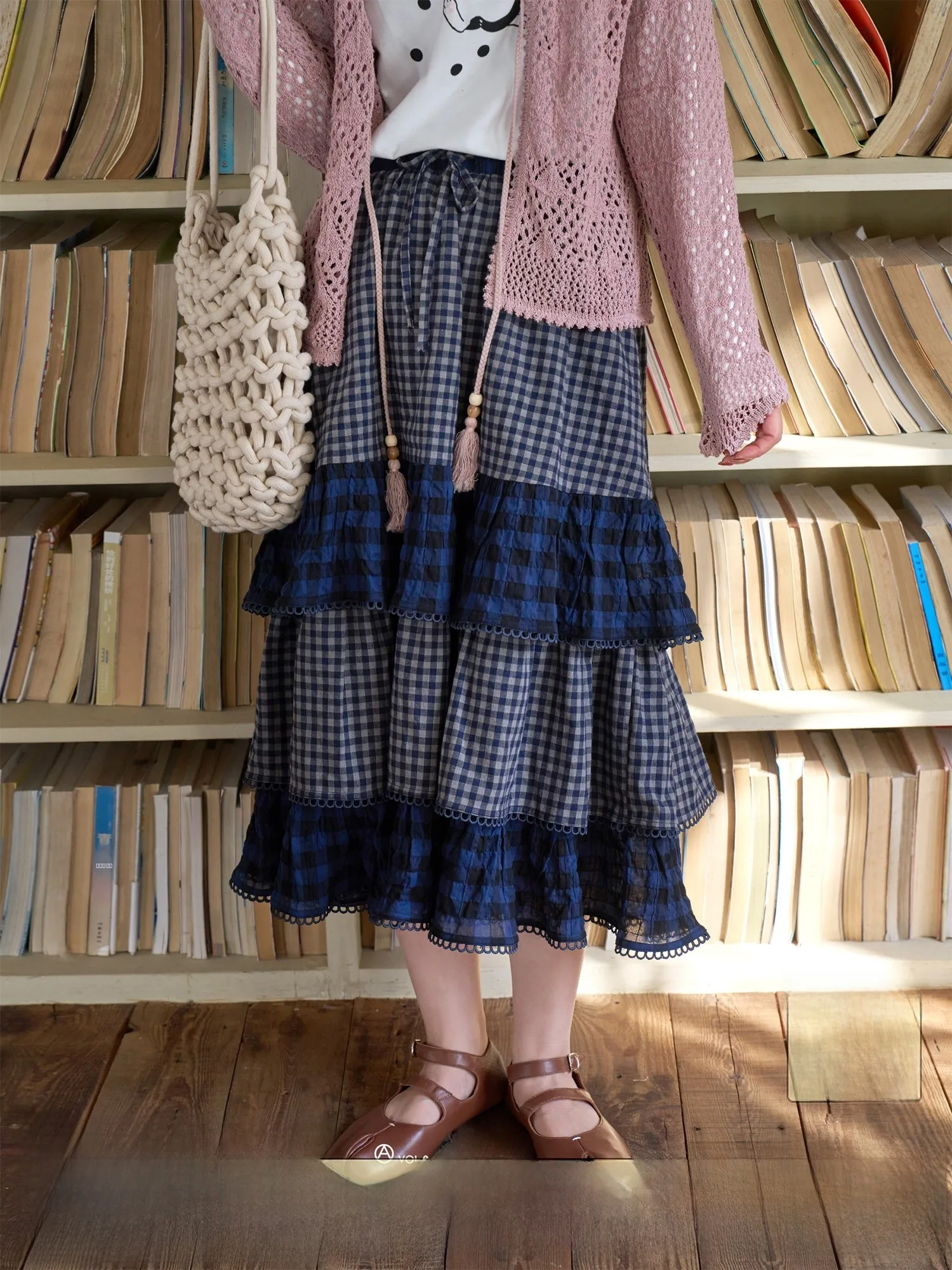 

Женская юбка А-силуэта с текстурой в клетку, многослойная, с высокой талией, из хлопка, винтажная, в стиле гингем, с эффектом текстуры, для работы и повседневной носки