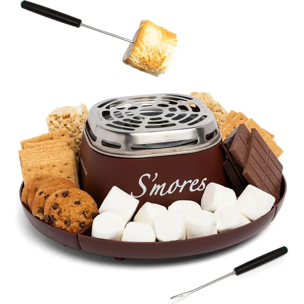 Indoor S'mores Kit: 4-Tray Marshmallow Roaster with Graham Crackers, Chocolate & Marshmallows - Perfect for Movie Nights