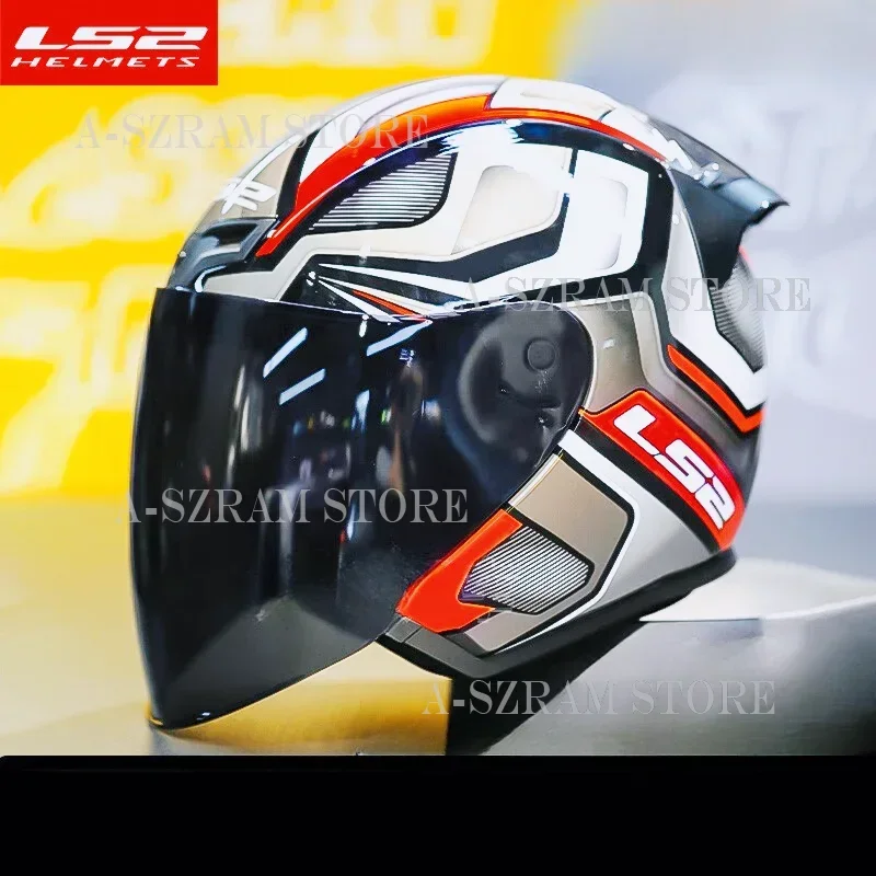 

LS2 Motorcycle Helmet 3/4 Open Face Helmet Electric Power Assisted Vehicle Large Tail Wing Men's and Women's OF608