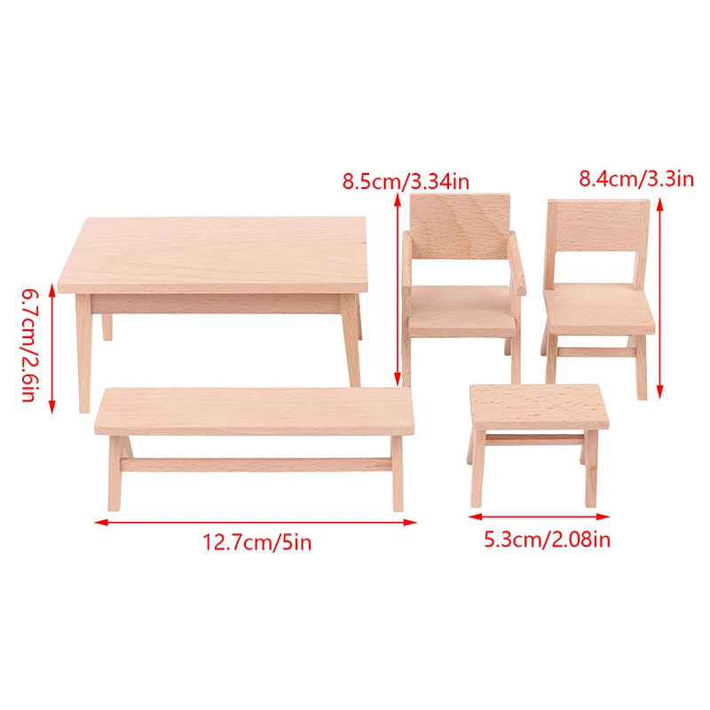 Miniatura Mesa De Jantar De Madeira e Cadeira, Poltrona Dollhouse, Mobiliário Modelo Toy, Doll House Acessórios, 1:12, 1Pc