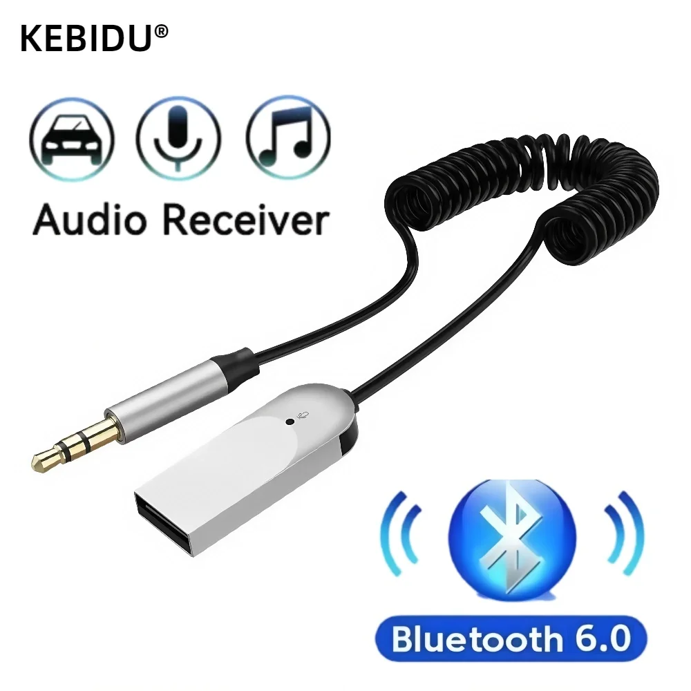 블루투스 6.0 오디오 리시버 스테레오 동글 USB - 3.5mm AUX 잭 차량용 무선 어댑터 핸즈프리 카 키트 스피커 앰프