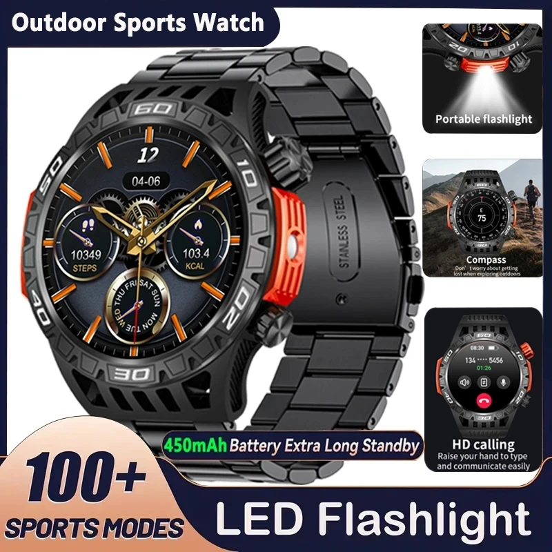 

GPS Compass Outdoor Sports With Flashlight SmartWatch Men Bluetooth Call IP68 Waterproof 450mAh Battery 2024 New Smart Watch