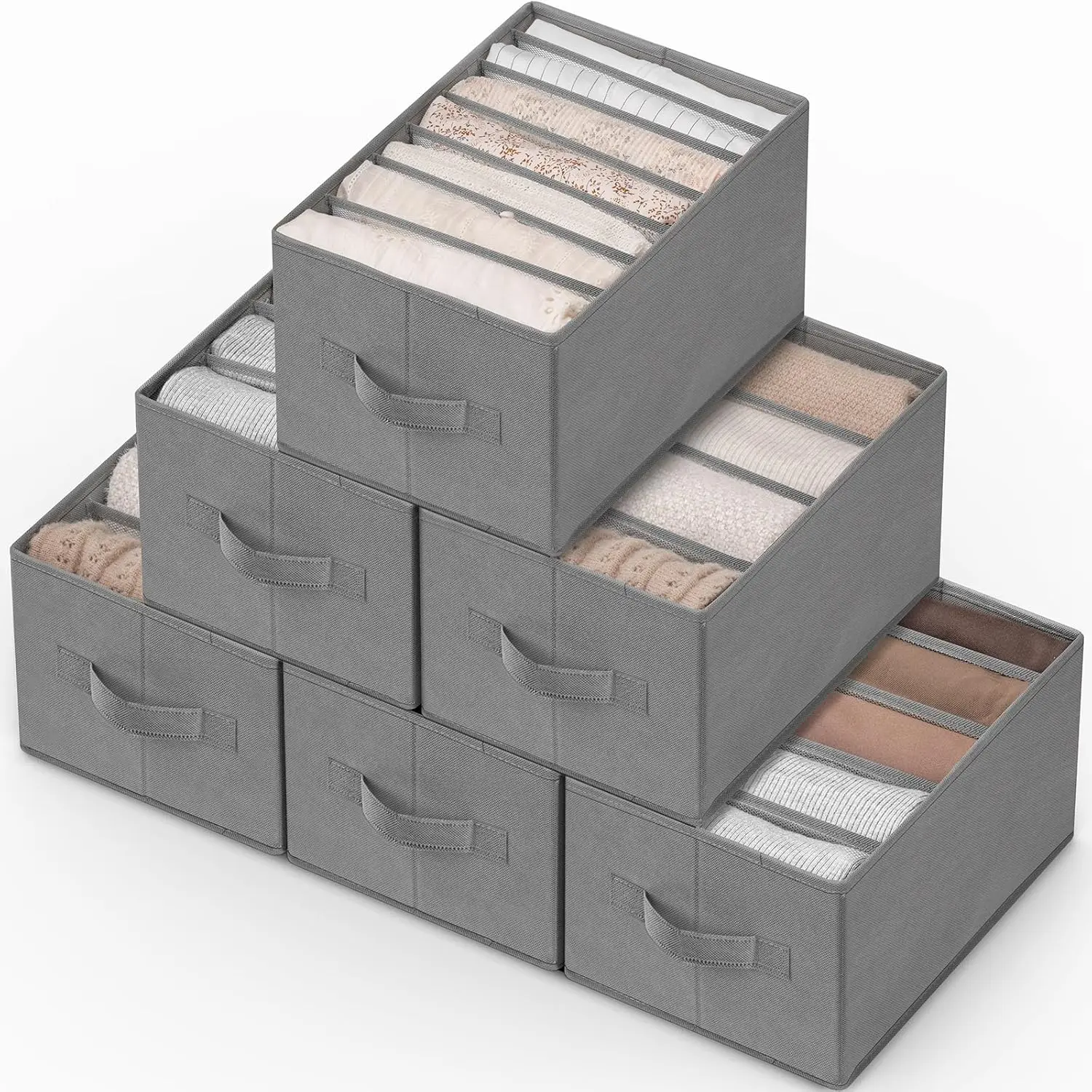 

Набор из 6 больших складных органайзеров для шкафа с 33 отделениями и ручками для хранения одежды - серый