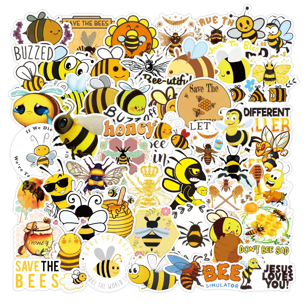 10/50/100pcs Cartoon Bee Animals Cartoon Stickers Graffiti for Car Motorcycle Skateboard Travel Luggage Phone Cup Notebook