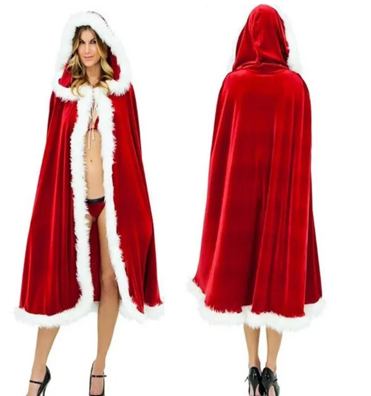 Christmas Cloak Women Hooded Ponchos Jacket Long Adult  Warm Xmas Cape Party Costume Women's Clothing