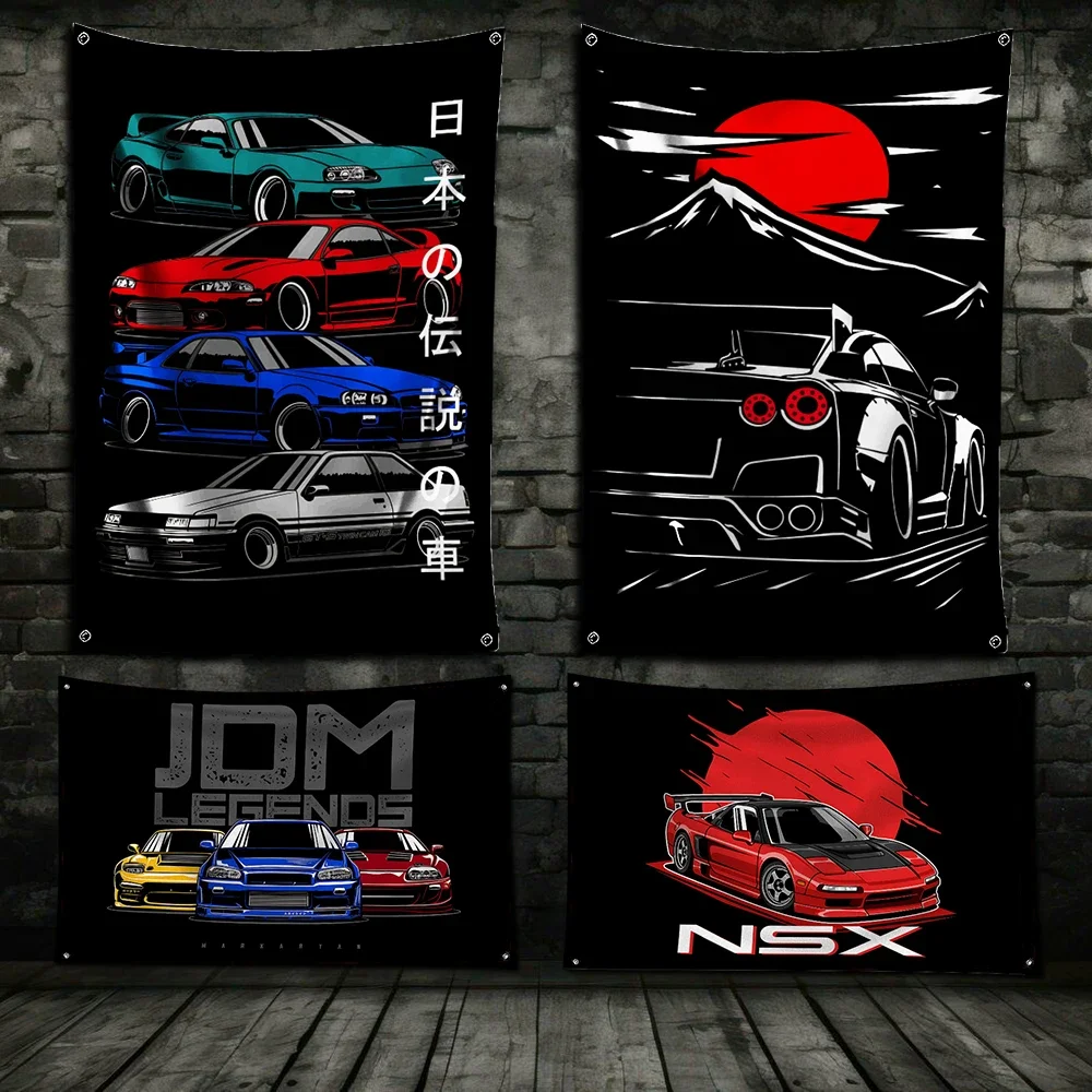 3x5 Ft JDM Sportmodifizierte Autoflagge Polyester Digitaldruck Banner für Garage Wand Outdoor Dekoration mit Messingösen