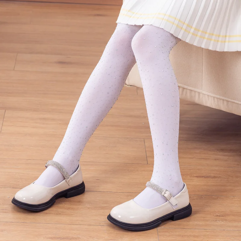 Fashion Solid Color Kids Pantyhose Glitter Rhinestone Tights for Children Spring Autumn Soft Dancing Legging Stocking Sock
