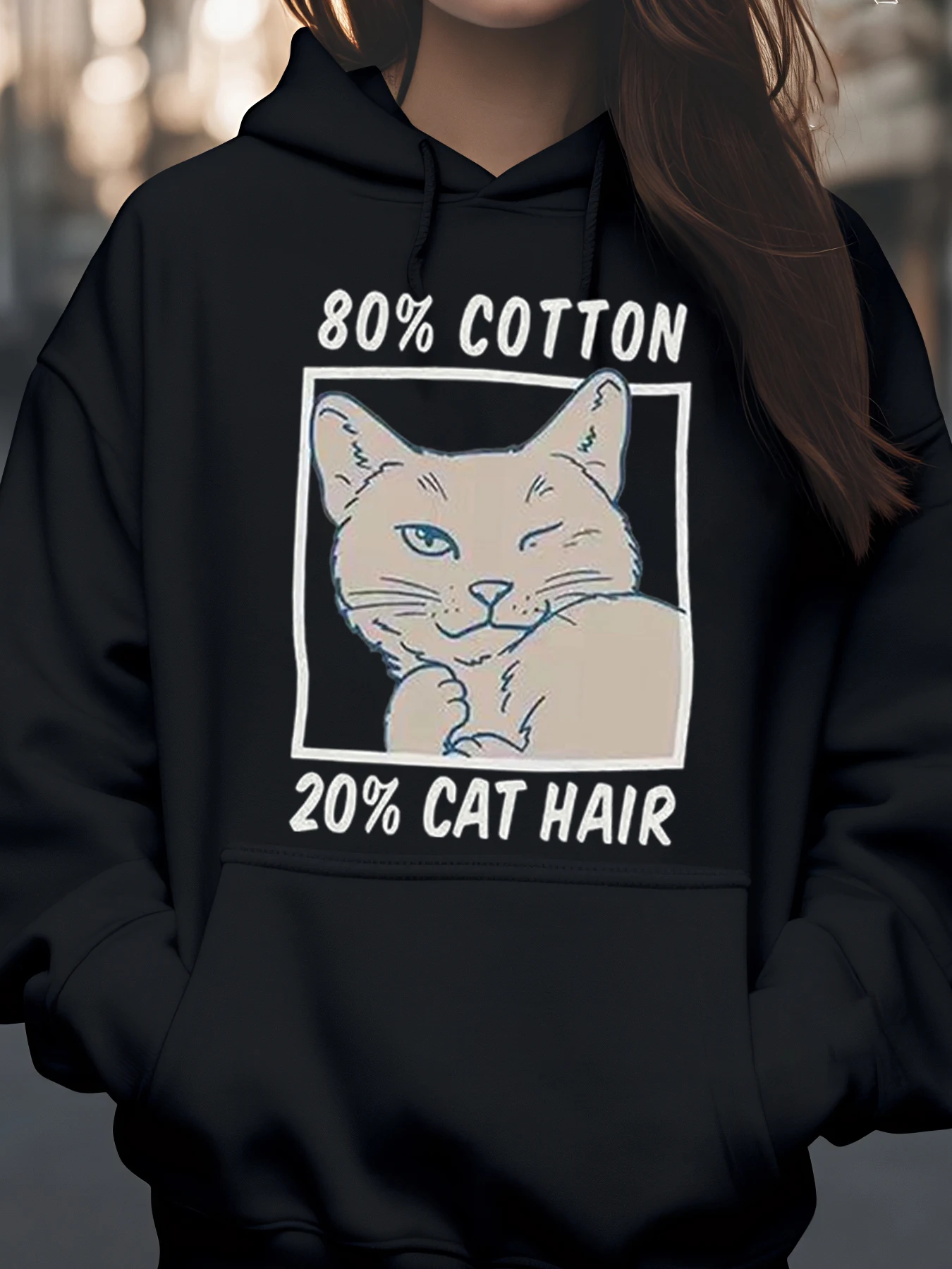 Sweat à capuche imprimé chat 80% coton 20% poils de chat automne hiver tenue décontractée pour les amoureux des chats