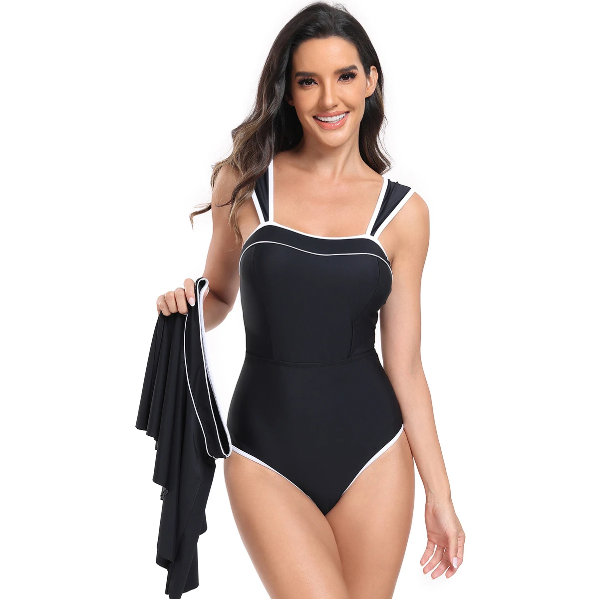 

Vintage Black White Contrast Swimwear Women Sexy Push Up Slim Tummy Control One Piece Swimsuit Beach Bathing Suit Pool Monokini