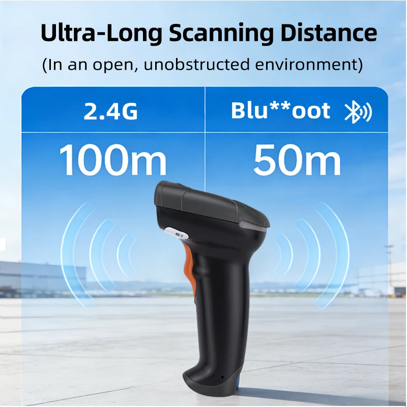 LONVILL 15% Low Contrast Reads Damaged Codes 2.4G 100m Blue Tooth 50m Handheld Barcode Scanner for Software Integration