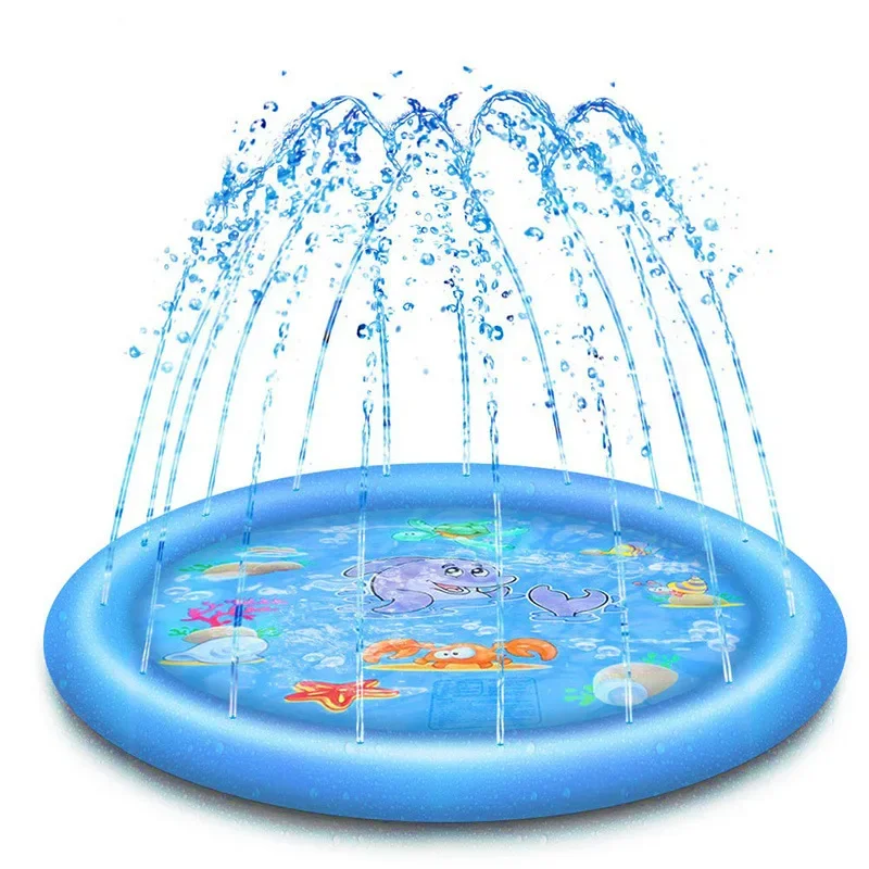 150/170 cm aufblasbarer Sommer-Pool für Haustiere, Spielmatte mit Wassersprinkler, interaktives Brunnenspielzeug für Hunde im Freien_voghion.com