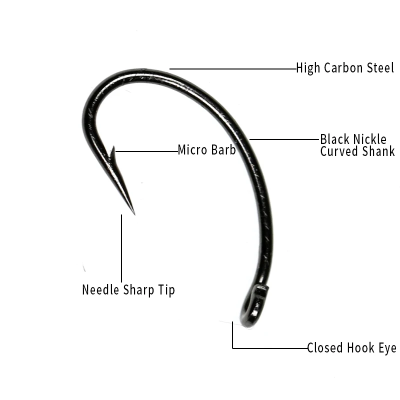 Wifreo 100PCS Fly Tying Hook Nymph Bug Shrimp Scud Pupae Larvae Caddis Flies Fishing Hooks #8~#16 Fly Fishing Hook