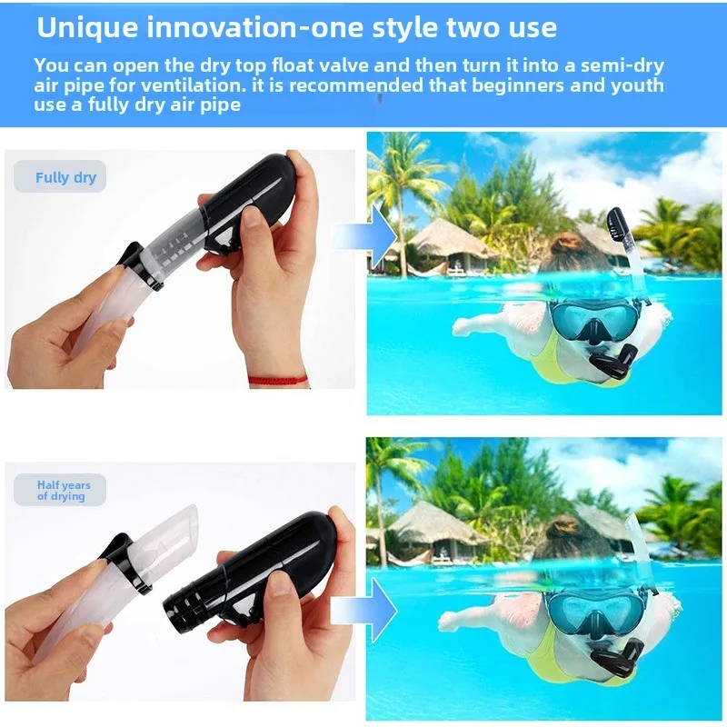 Esnórquel de buceo de silicona completamente seco, tubo de respiración de aire para buceo subacuático, equipo de manguera, equipo de buceo subacuático