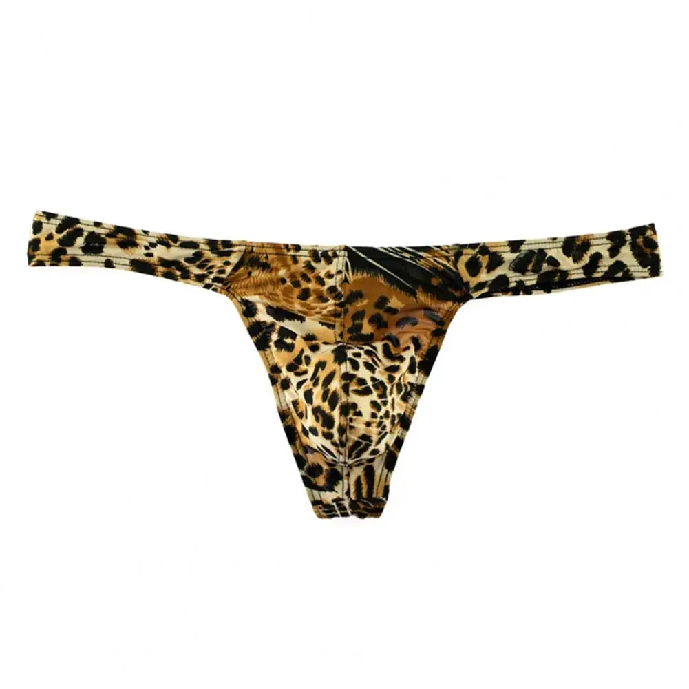 Smooth Lines Men Thong Leopard Print Men\'s Thong Briefs Slim Fit High Elasticity Breathable Underwear for Comfortable Daily Wear