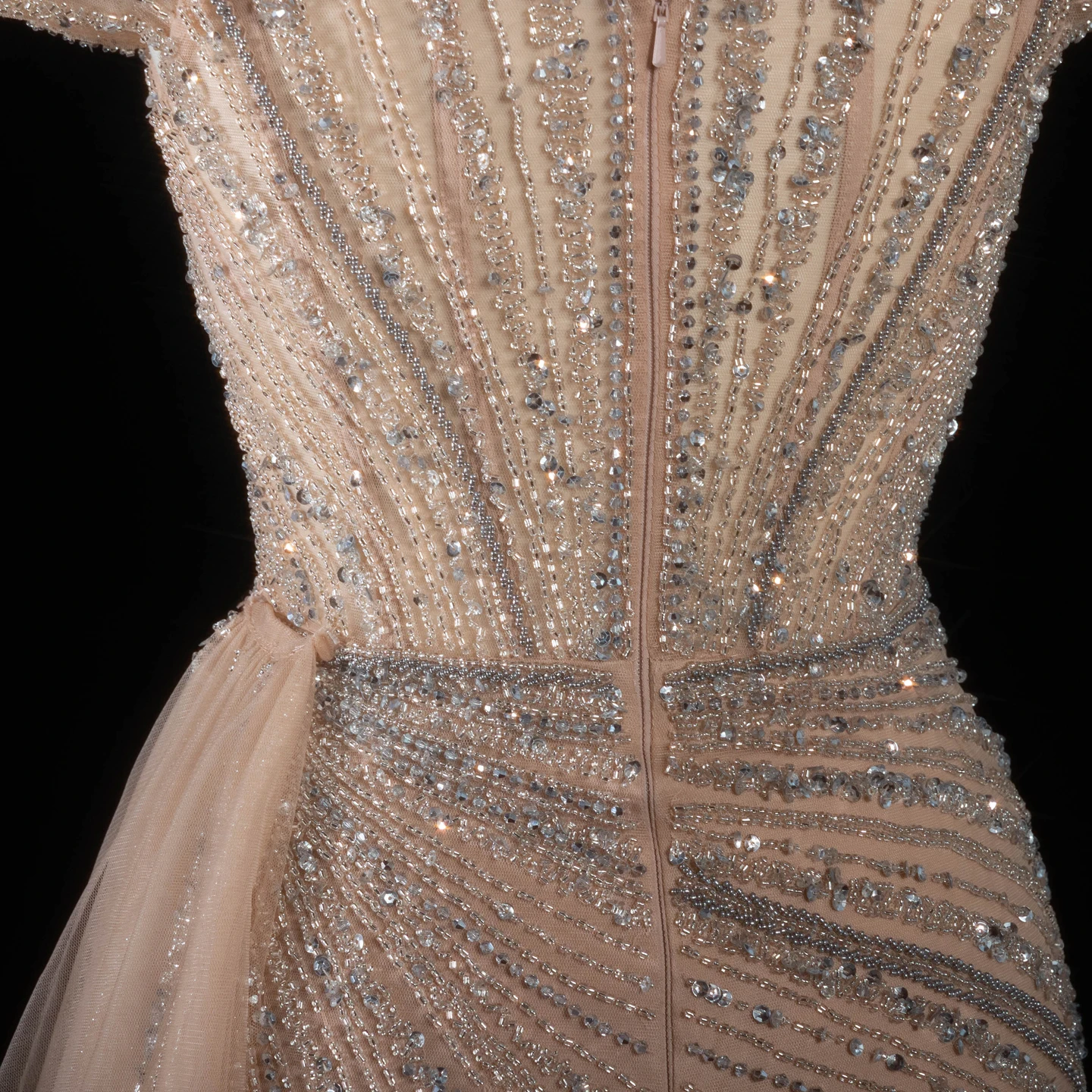Sharon Said Luxuriöses Rosa Abendkleid, Schulterfrei, Herzausschnitt, Kristallperlen, Meerjungfrauen-Schnitt, Seitlicher Tüll, Formelle Partykleider SS005 Maßanfertigung – Detail 27