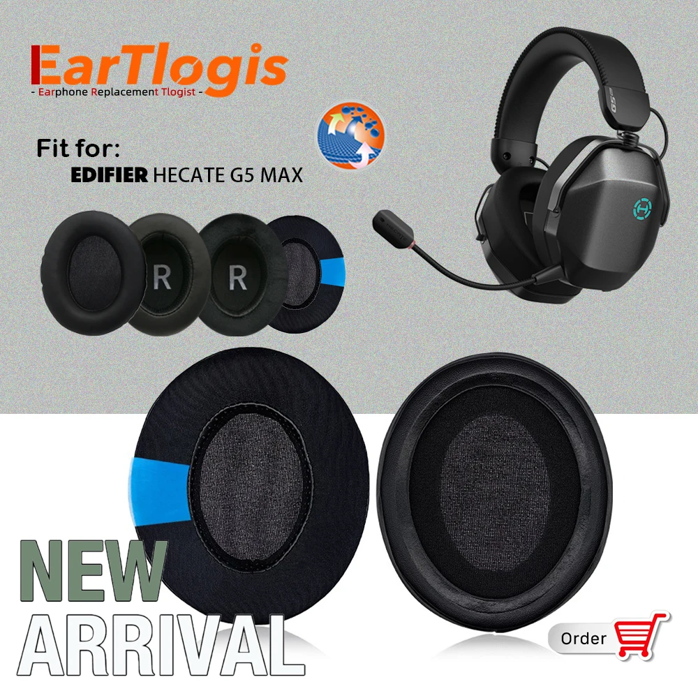 Almohadillas de Repuesto EarTlogis para Auriculares EDIFIER HECATE G5 MAX, Cojines de Tela, Auriculares Ovalados con Gel Refrigerante