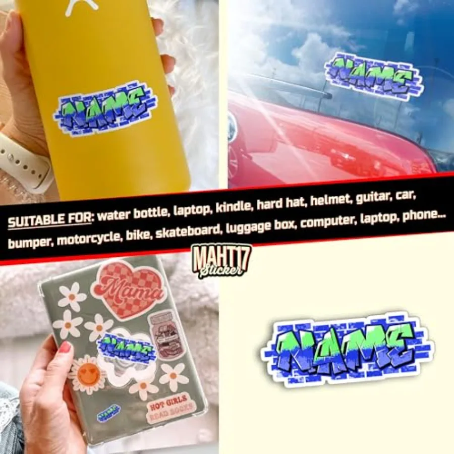 Autocollant personnalisé multi-couleurs, style graffiti, décalcomanie nominative colorée, effet goutte rétro, autocollants en vinyle imperméables pour ordinateur portable