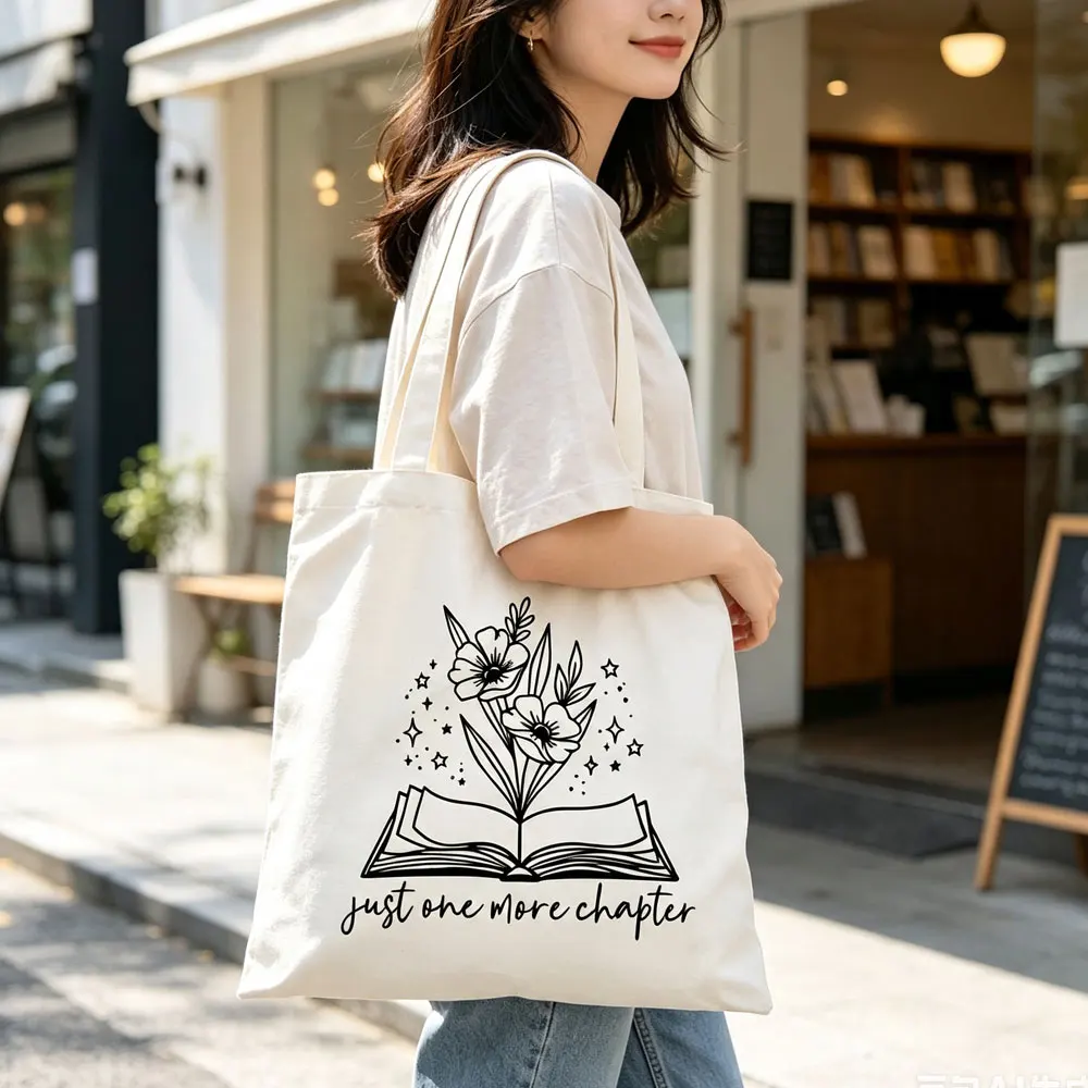 Canvas Bag, Unisex Tote Bag, Suitable for Commuting, Travel, Daily Use, Shoulder Bag, Black and White Color Scheme, Ideal for Book Lovers, Reading Enthusiasts, Students, Teachers, Gift