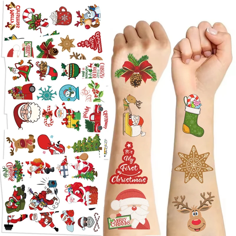10pcs Christmas Tattoo Stickers Treat Kids Gifts Santa Elk Snowman Xmas Christmas Party Favor Waterproof Tattoos Stickers Gifts
