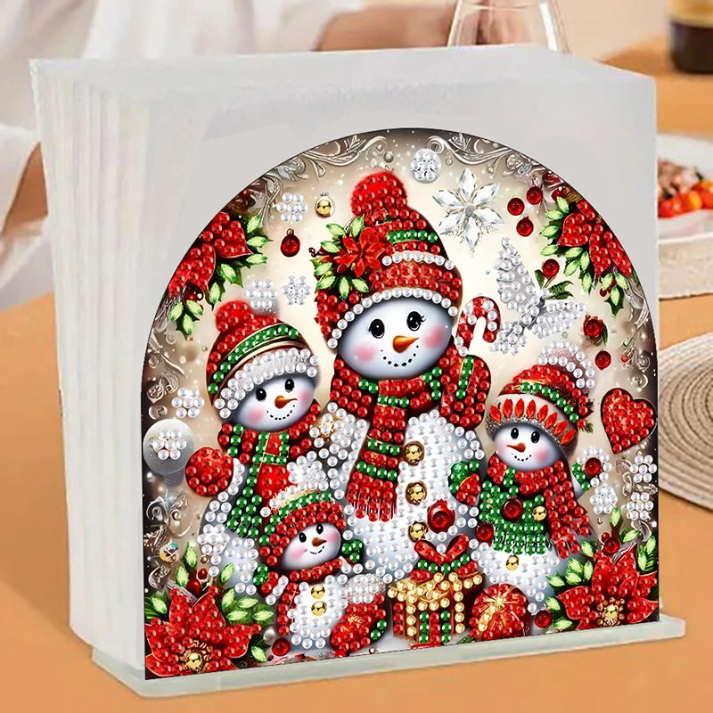 DIY Acrylic Diamond Art Set - Cute Snowman Pattern | Unique Shaped Diamond Home Decoration | Perfect Choice for Napkin Holder