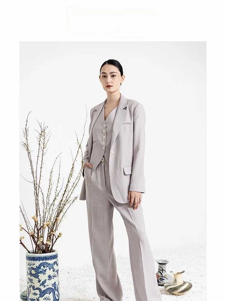 

Duiwei Acidic Ladies Suiting Outerwear And Floor Length Pants Profional Career Women's Micro Luminous Silhouette Set
