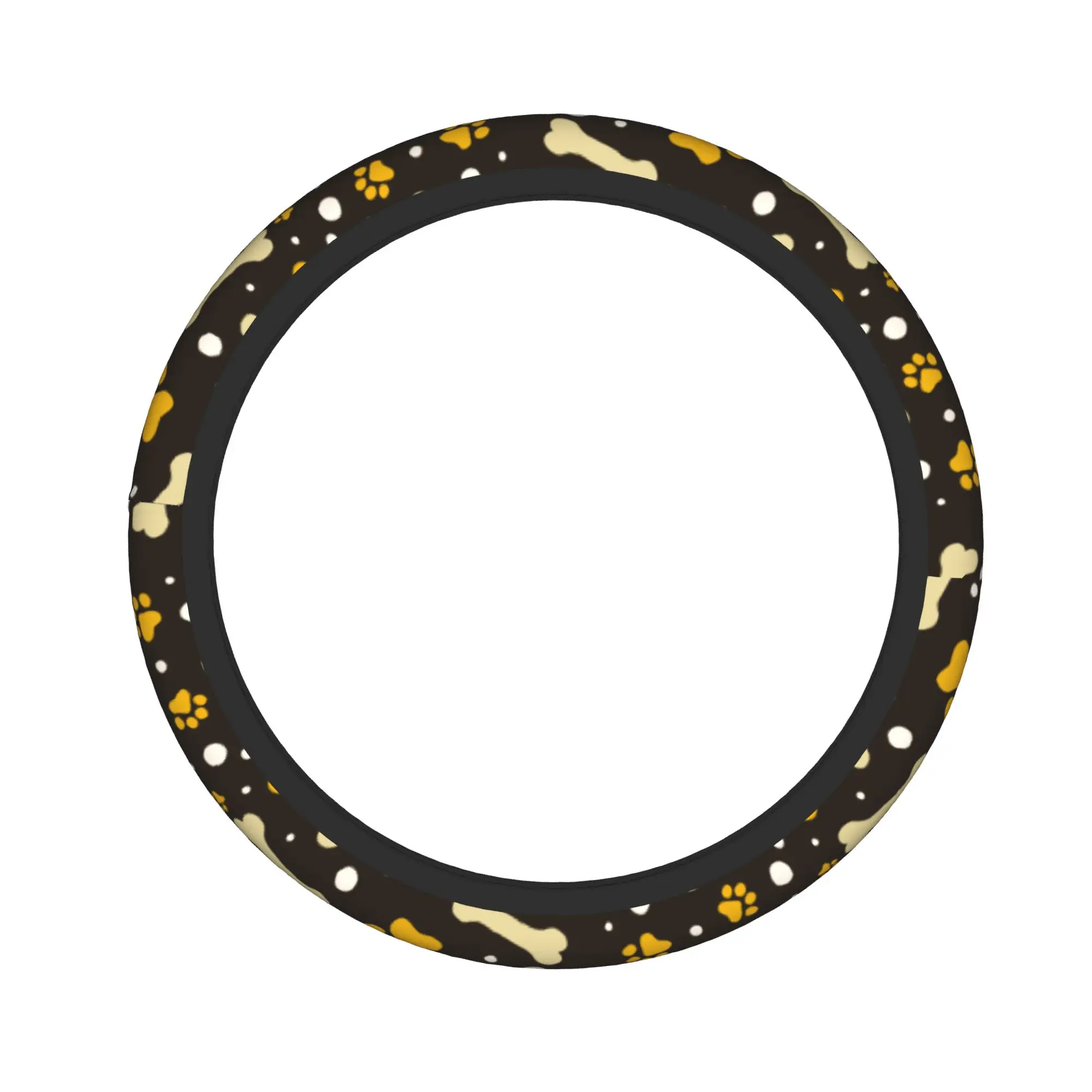 Yellow Dog Paw Print and Bone Car Steering Wheel Cover 38cm Universal Steering Wheel Protective Cover Steering-Wheel Accessories